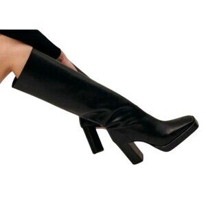 Black Knee-High Heeled Boots - Women's Sleek Platform Boots